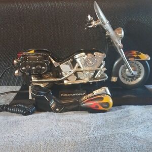 Harley-Davidson Black and Silver Motorcycle Telephone with Flame Accents